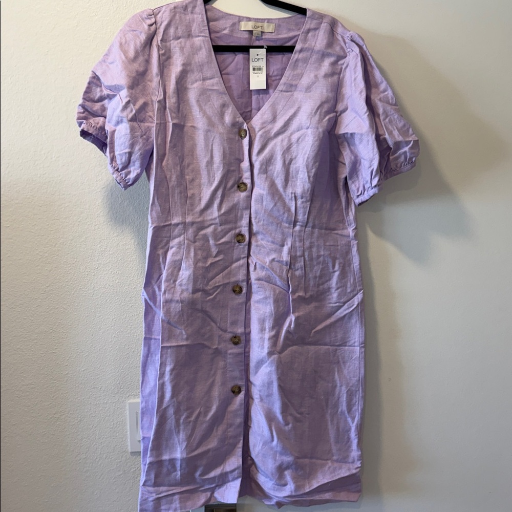 LOFT Lilac Button-Front Mini Dress